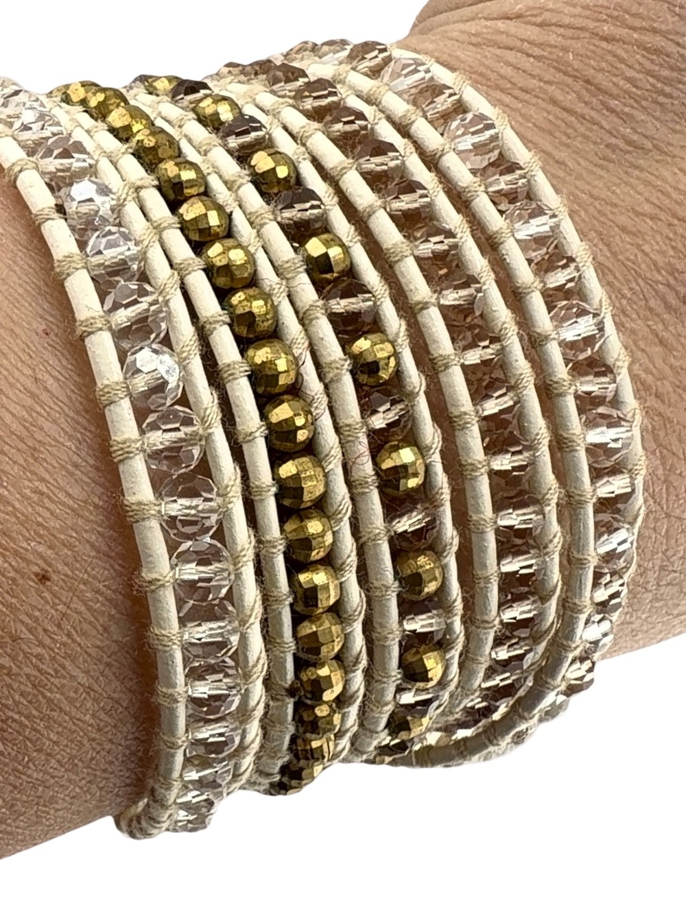 Boho Multi-Wrap Beaded Bracelet | Pearl & Crystal Leather Wrap Bracelet